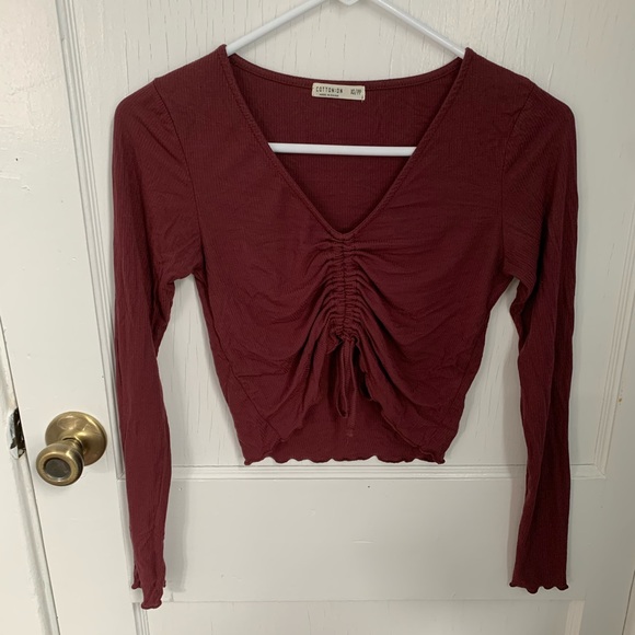 Maroon Cropped Rouched Top - Picture 1 of 5